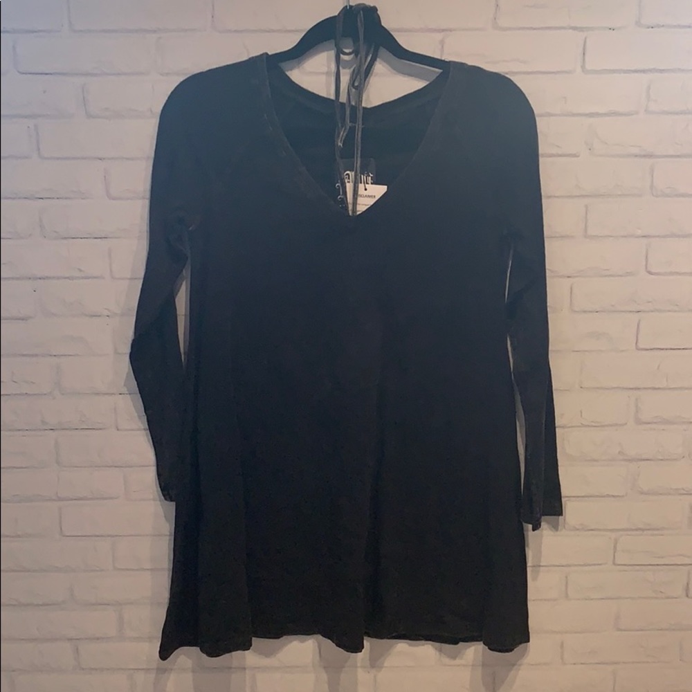 Black mineral wash long sleeved a line dress